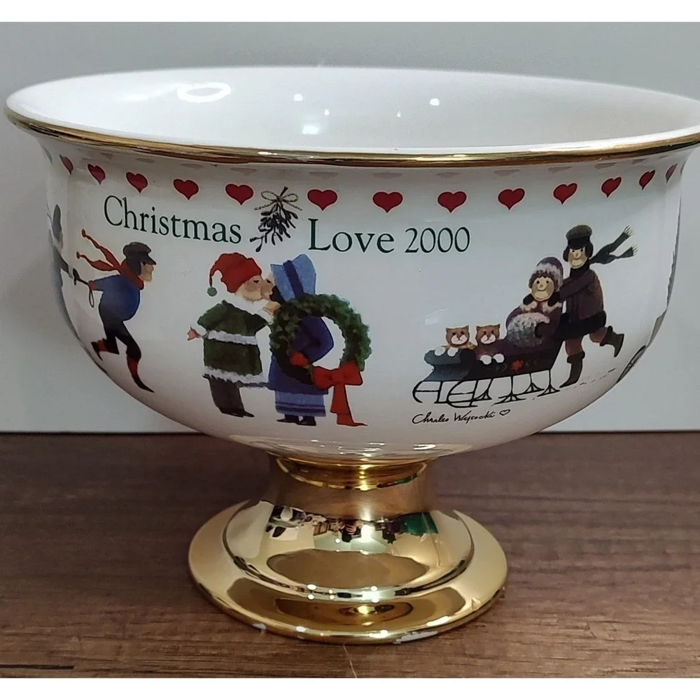 Charles Wysocki Love 2000 porcelain pedestal compote Fruit Bowl Teleflora